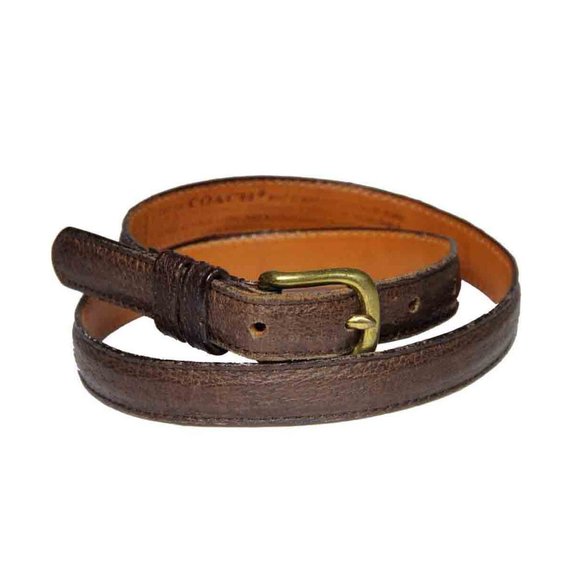 Vintage Coach Skinny Dress Belt Brown Textured Brass Buckle Women's Size 26 - Picture 1 of 1